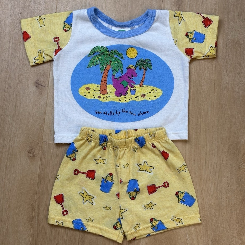 Vintage Barney Baby Pajama Set 12 Months Seashells By The Seashore